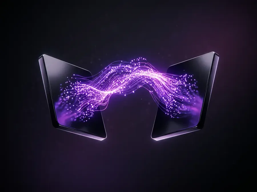 Dois painéis conectados por um fluxo de partículas de luz
